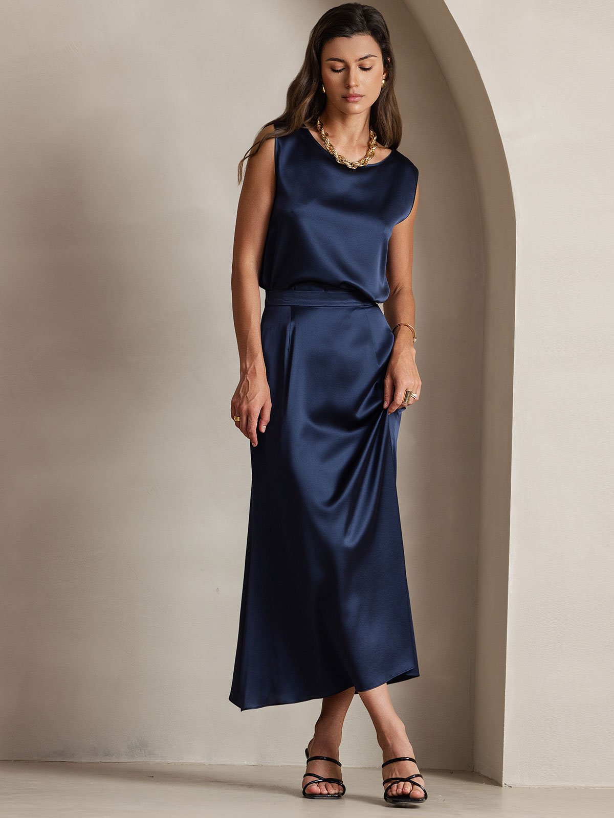 [Blu Scuro] SilkSilky-IT 19Momme Seta Skirt 008