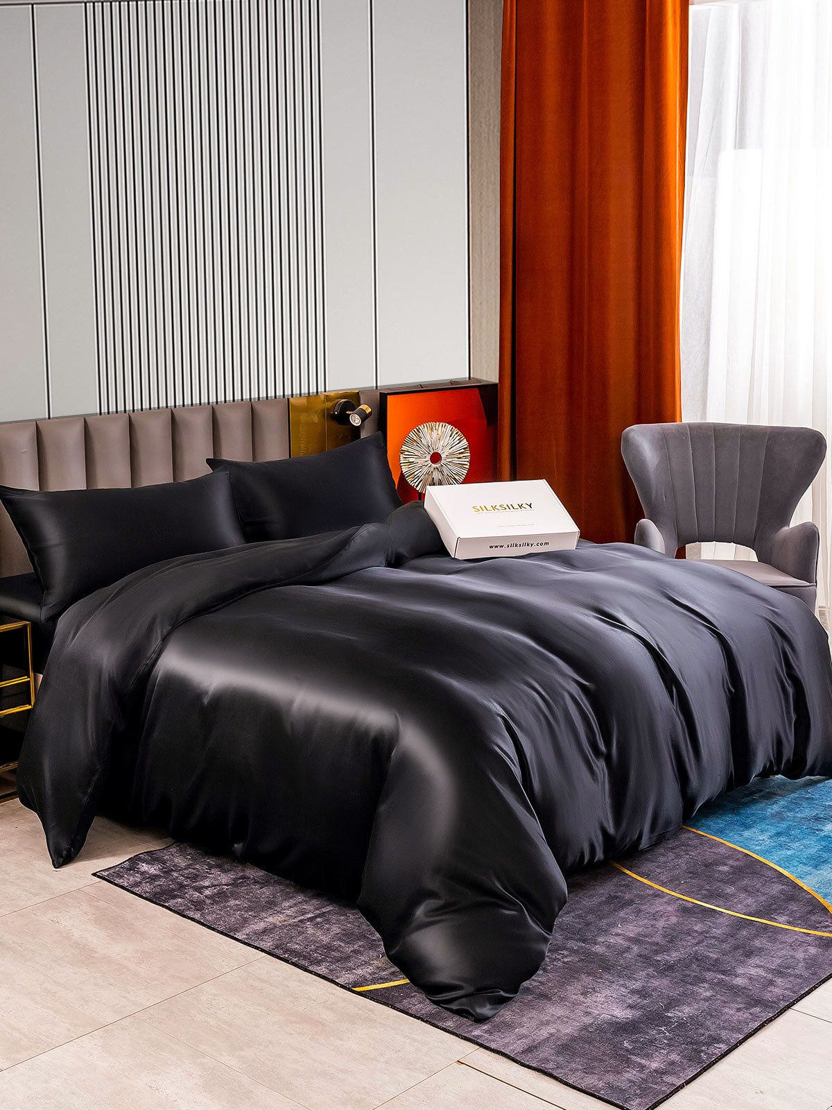 SilkSilky IT 22Momme Seta pura Bedding Set Nero 002