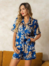 [Drago Navy] SilkSilky-IT Short Sleeve Lapel Collar Pigiami da donna 001