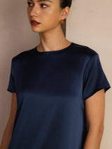 [Blu Scuro] SilkSilky-IT Short Sleeve Crew Neck Vestiti da donna 004