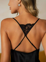 [Nero] SilkSilky-IT Sleeveless Deep V Neck Camicia da notte 005