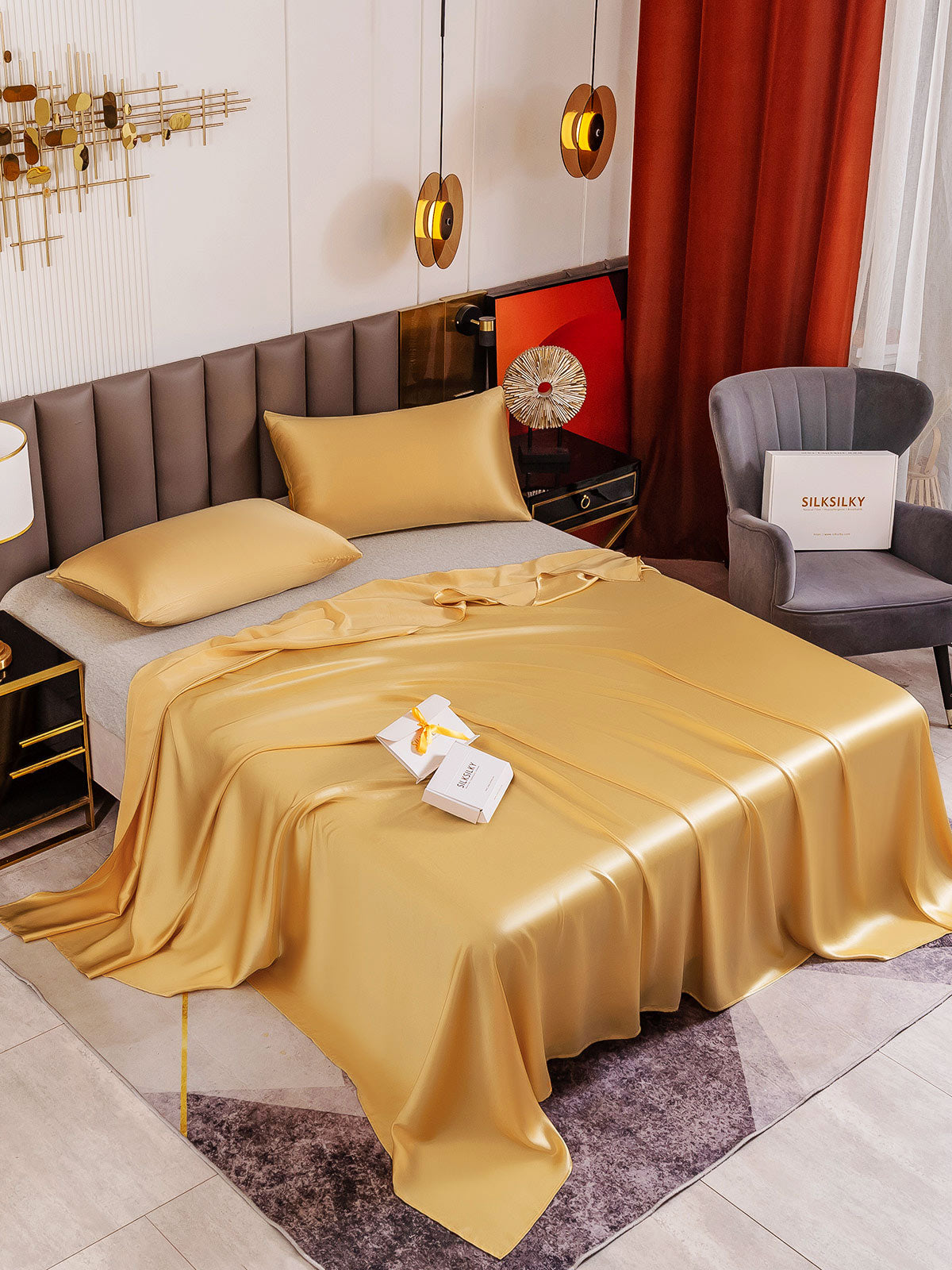 [Champagne] SilkSilky-IT 19Momme Seta pura Bedding Set 001