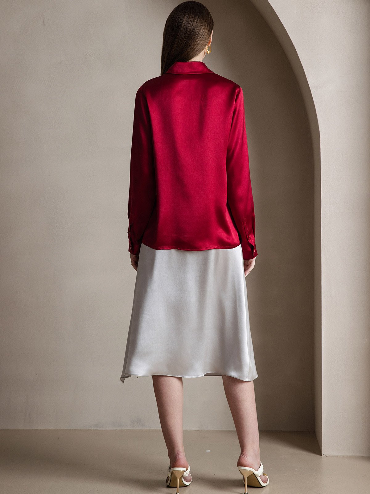 [Vino] SilkSilky-IT 19Momme Seta Manica lunga Colletto risvolto Camicie da donna 002