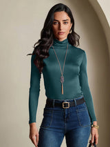 [Verde Scuro] SilkSilky-IT Manica lunga Dolcevita Magliette donna 001