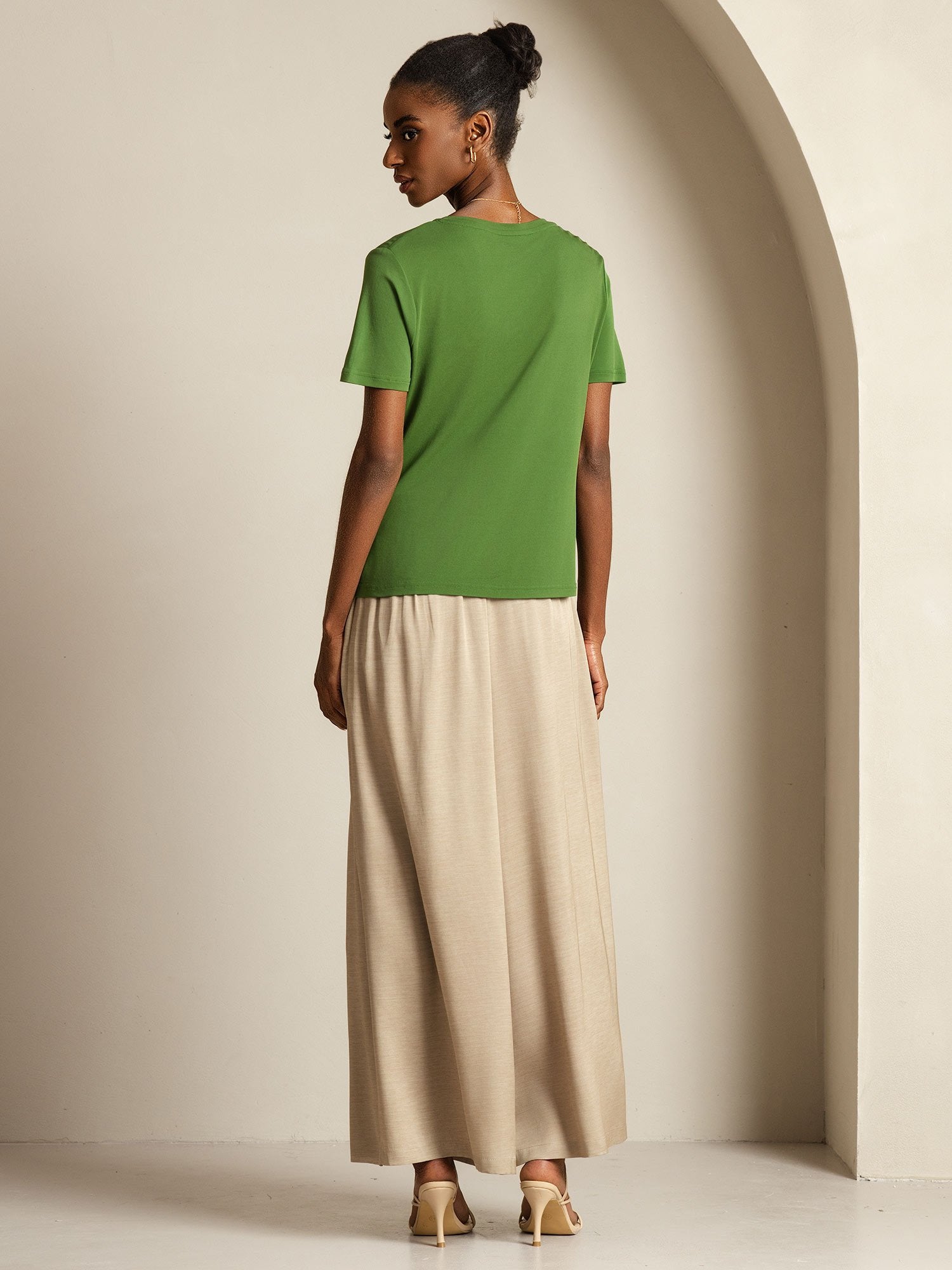 [Verde] SilkSilky-IT Seta pura Womens T-Shirt 002