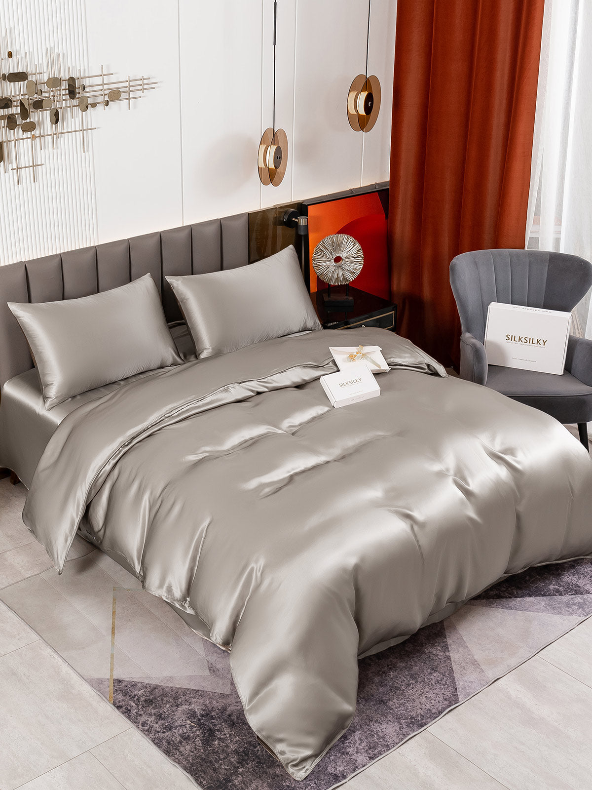 [Grigio] SilkSilky-IT 19Momme Seta pura Bedding Set 004