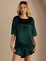 [Verde Scuro] SilkSilky-IT Short Sleeve Round Neck Pigiami da donna 001