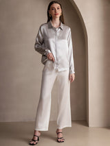 [Grigio Chiaro] SilkSilky-IT Long Sleeve Lapel Collar Camicie da donna 006