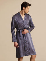 [Ginkgo Blu Navy] SilkSilky-IT Long Sleeve V Neck Vestaglia da uomo 004