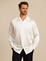 [Bianco] SilkSilky-IT 19Momme Manica lunga Colletto con Revers Camicia da uomo 003