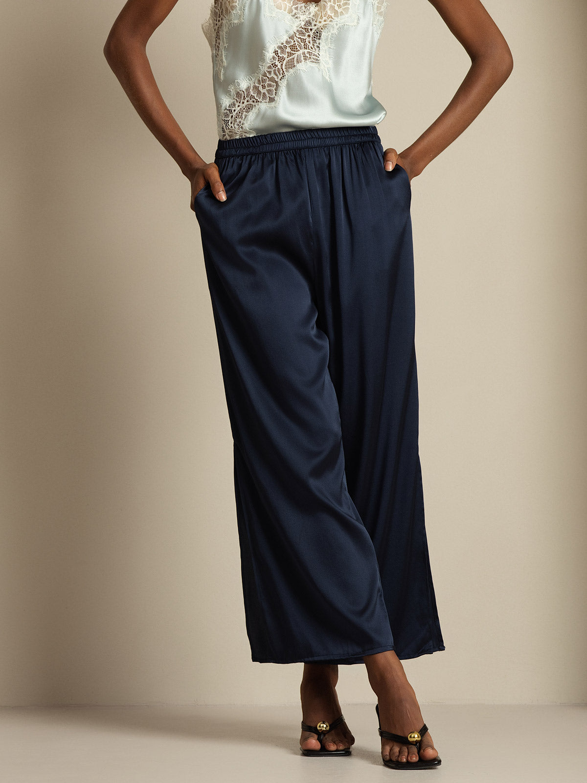 [Blu Scuro] SilkSilky-IT 19Momme Seta Womens Pants 004,