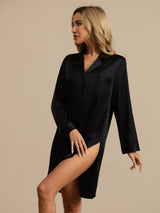 [Nero] SilkSilky-IT Long Sleeve Lapel Collar Camicia da notte 003