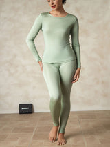 [Verde] SilkSilky-IT Manica lunga Scollo rotondo Intimo Lungo Donna 004