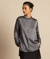 [Grigio Scuro] SilkSilky-IT 19Momme Manica lunga Collo Alto Camicette 003