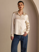 [Beige Riso] SilkSilky-IT Long Sleeve Lapel Collar Camicie da donna 003