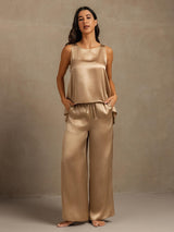 [Champagne] SilkSilky-IT Sleeveless Scoop Neck Pigiami da donna 008