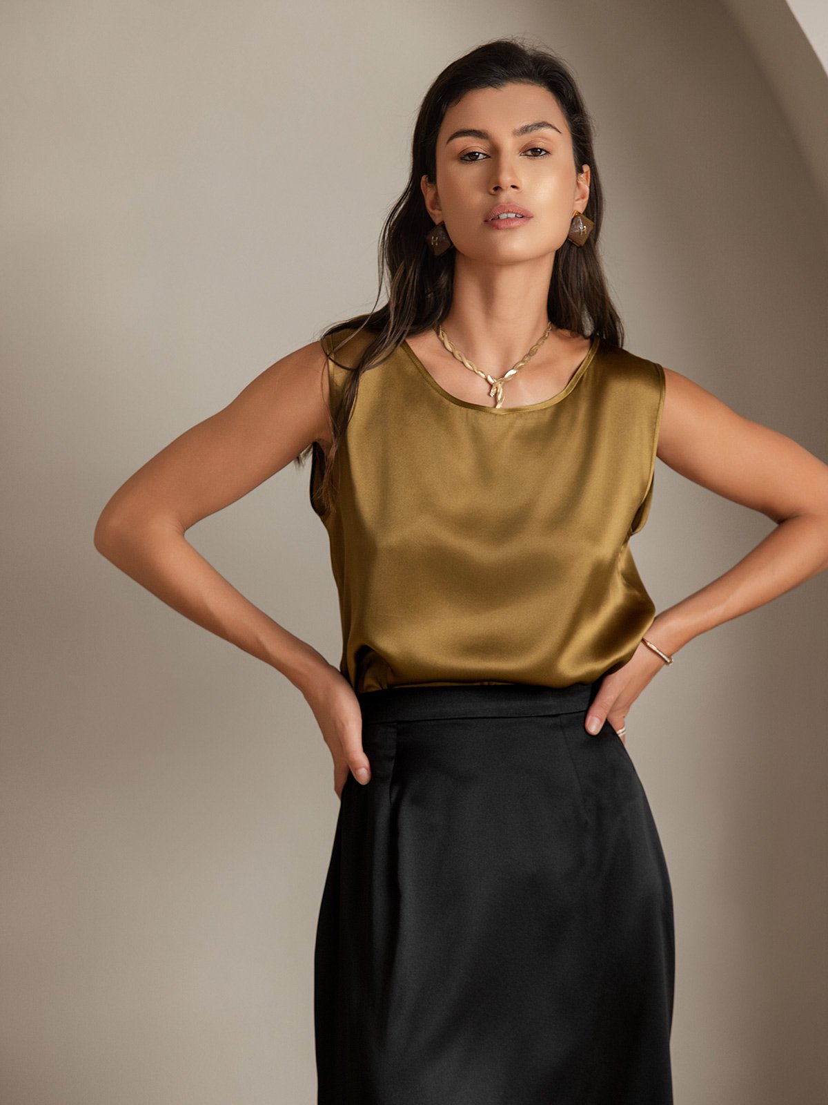 [Marrone] SilkSilky-IT 19Momme Seta Camisoles 004