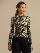 [Leopardo] SilkSilky-IT Manica lunga Collo a Lupetto Magliette donna 001