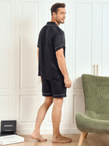 [Nero] SilkSilky-IT Short Sleeve Lapel Collar Pigiami da uomo 002