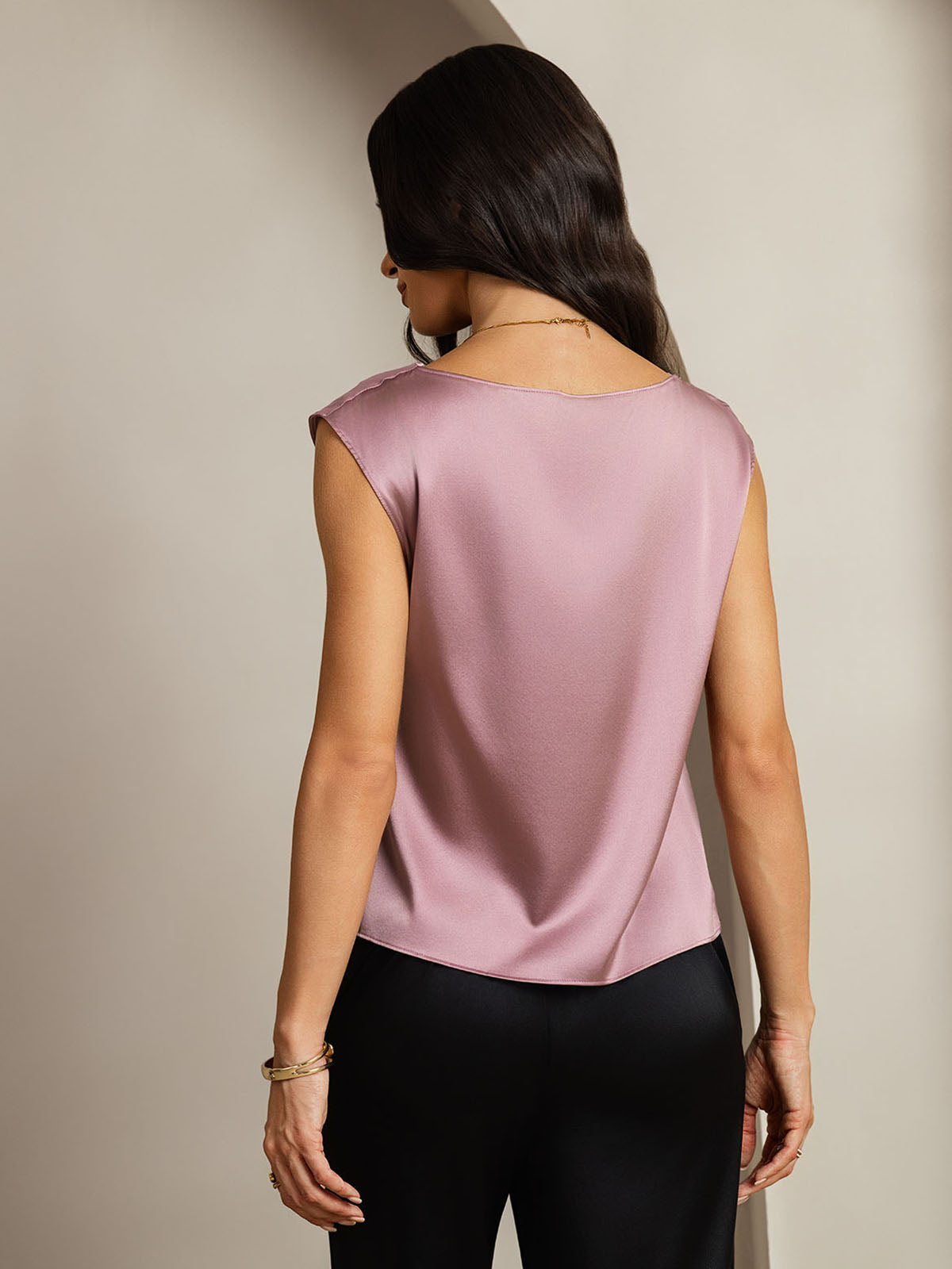 [Malva Pallido] SilkSilky-IT 19Momme Seta Collo drappeggiato Magliette donna 002