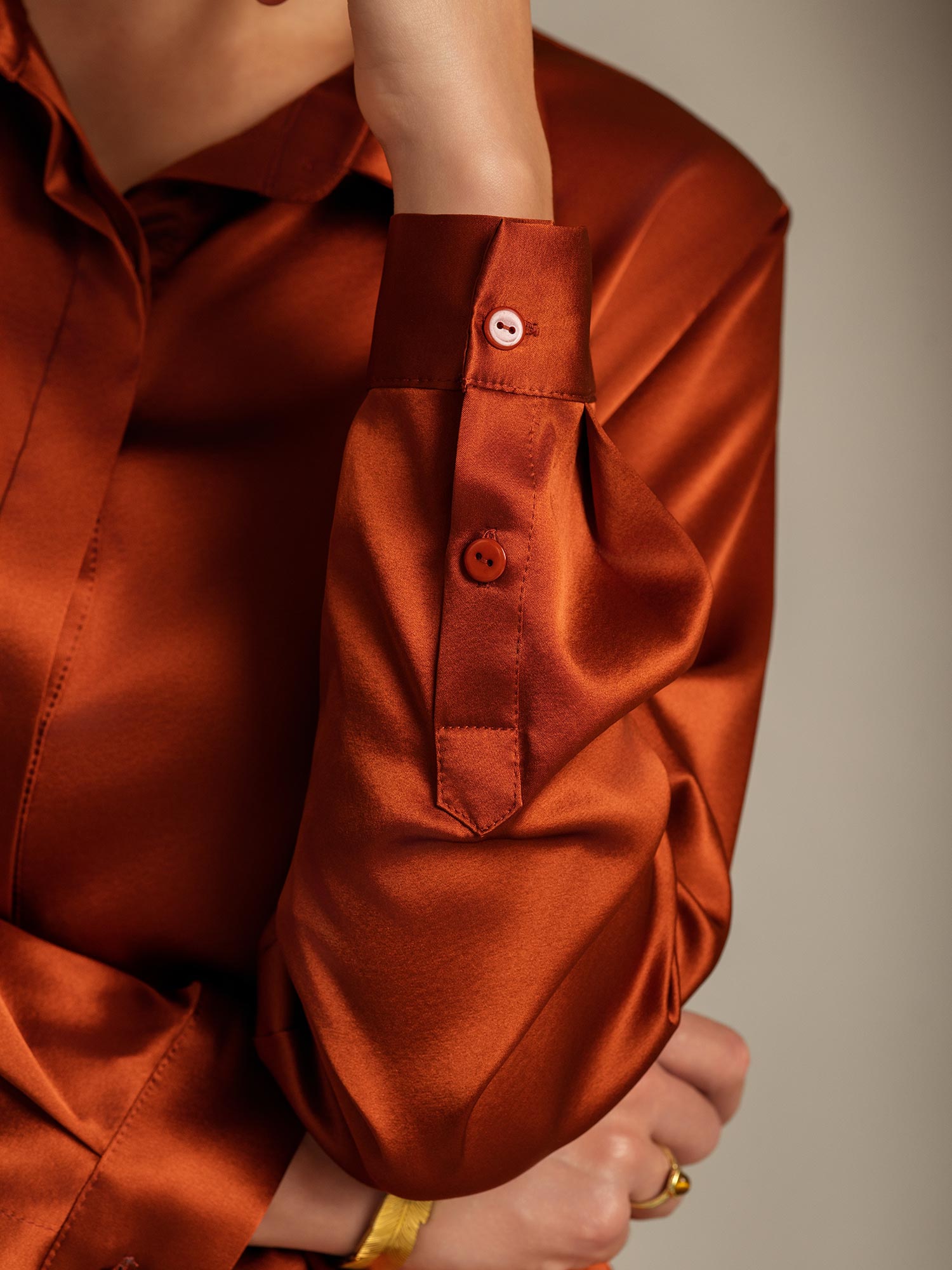 [Caramello] SilkSilky-IT 19Momme Seta Manica lunga Colletto risvolto Camicie da donna 007