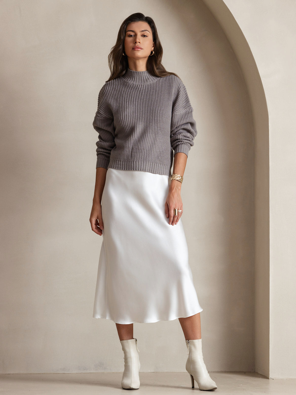 [Bianco] SilkSilky-IT Tirantes Finos Scollo a V Vestiti da donna 007