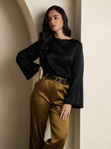 [Nero] SilkSilky-IT Long Sleeve Boat Neck Camicette 006