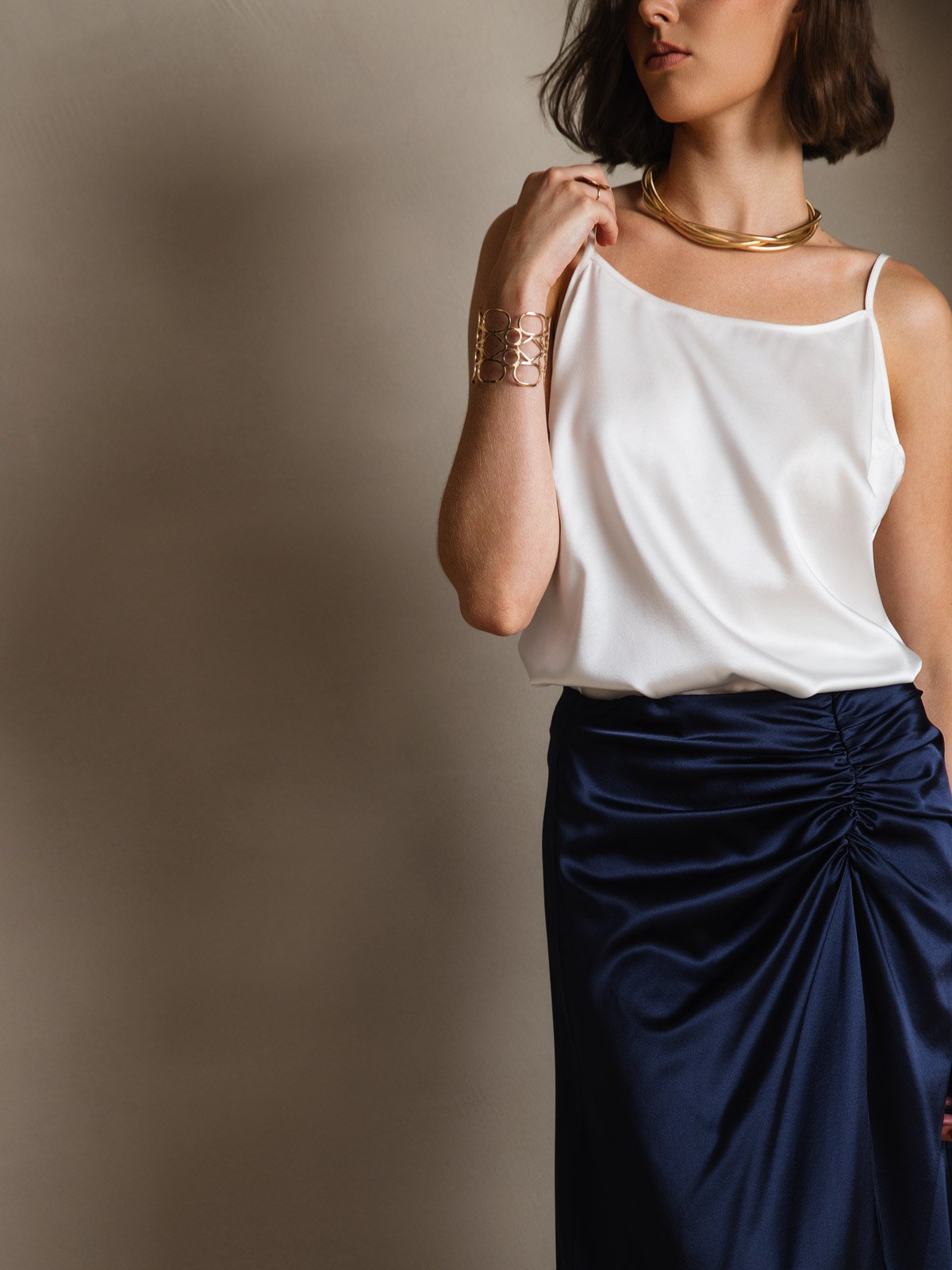 [Bianco] SilkSilky-IT 19Momme Tirantes Finos Scollo A Coppa Cami 008
