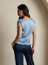 [Blu Grigiastro] SilkSilky-IT Cap Sleeve Cowl Neck Magliette donna 002