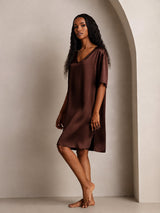 [Marrone] SilkSilky-IT Half Sleeve V Neck Camicia da notte 007