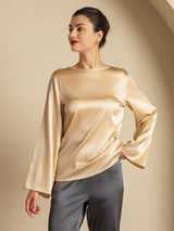 [Champagne] SilkSilky-IT Long Sleeve Boat Neck Camicette 009