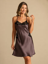 [Marrone Scuro] SilkSilky-IT Sleeveless V Neck Camicia da notte 006
