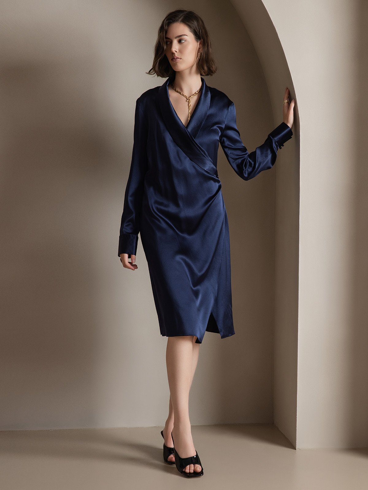 [Blu Scuro] SilkSilky-IT 19Momme Seta Dress 005