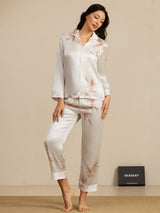 [Bianco] SilkSilky-IT 19Momme Manica lunga Collo a Taglio Pigiami da donna 006