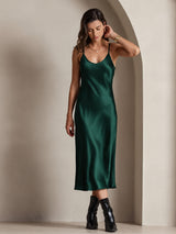 [Verde Scuro] SilkSilky-IT Sleeveless V Neck Camicia da notte 004