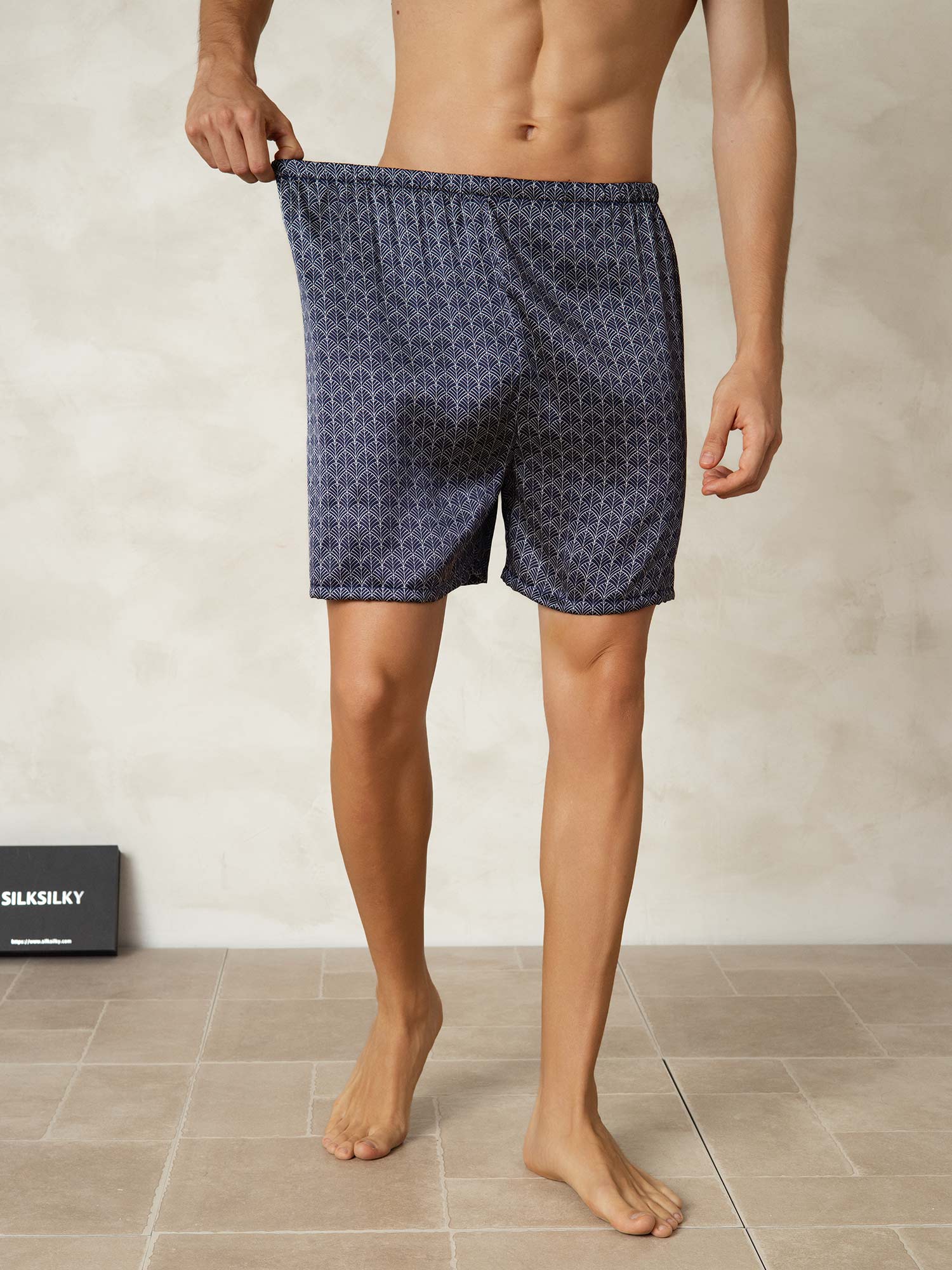 [Ginkgo Blu Navy] SilkSilky-IT 19Momme Mens Sleep Bottoms 004