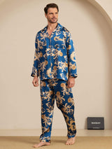[Drago Navy] SilkSilky-IT Long Sleeve Lapel Collar Pigiami da uomo 004