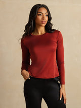 [Mattone Cotto] SilkSilky-IT Long Sleeve Crew Neck Magliette donna 001