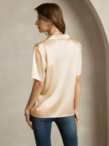 [Champagne] SilkSilky-IT Short Sleeve Lapel Collar Camicie da donna 002