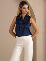 [Blu Scuro] SilkSilky-IT Sleeveless Tie Neck Cami 004