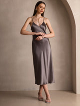 [Kaki Scuro] SilkSilky-IT Sleeveless V Neck Vestiti da donna 006