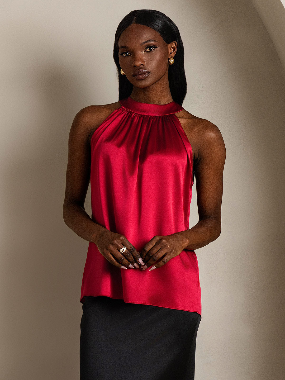 [Vino] SilkSilky-IT 19Momme Seta Senza maniche Womens T-Shirt 005