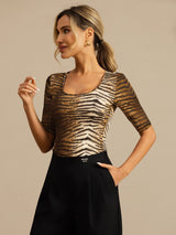 [Tigre] SilkSilky-IT Manga media Scollo A Coppa Magliette donna 005