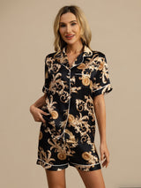 [Drago Nero] SilkSilky-IT Short Sleeve Lapel Collar Pigiami da donna 001