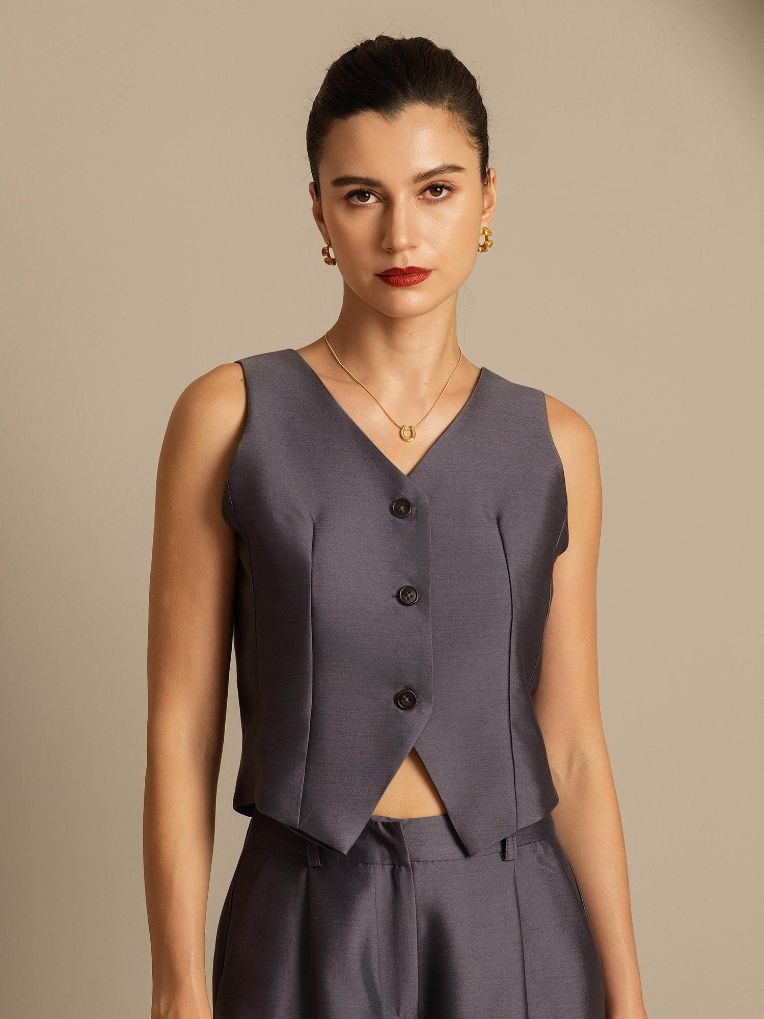 [Grigio] SilkSilky-IT 32Momme Seta Womens Vest 003,