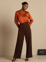 [Caramello] SilkSilky-IT 19Momme Manica lunga Collo Alto Camicette 007