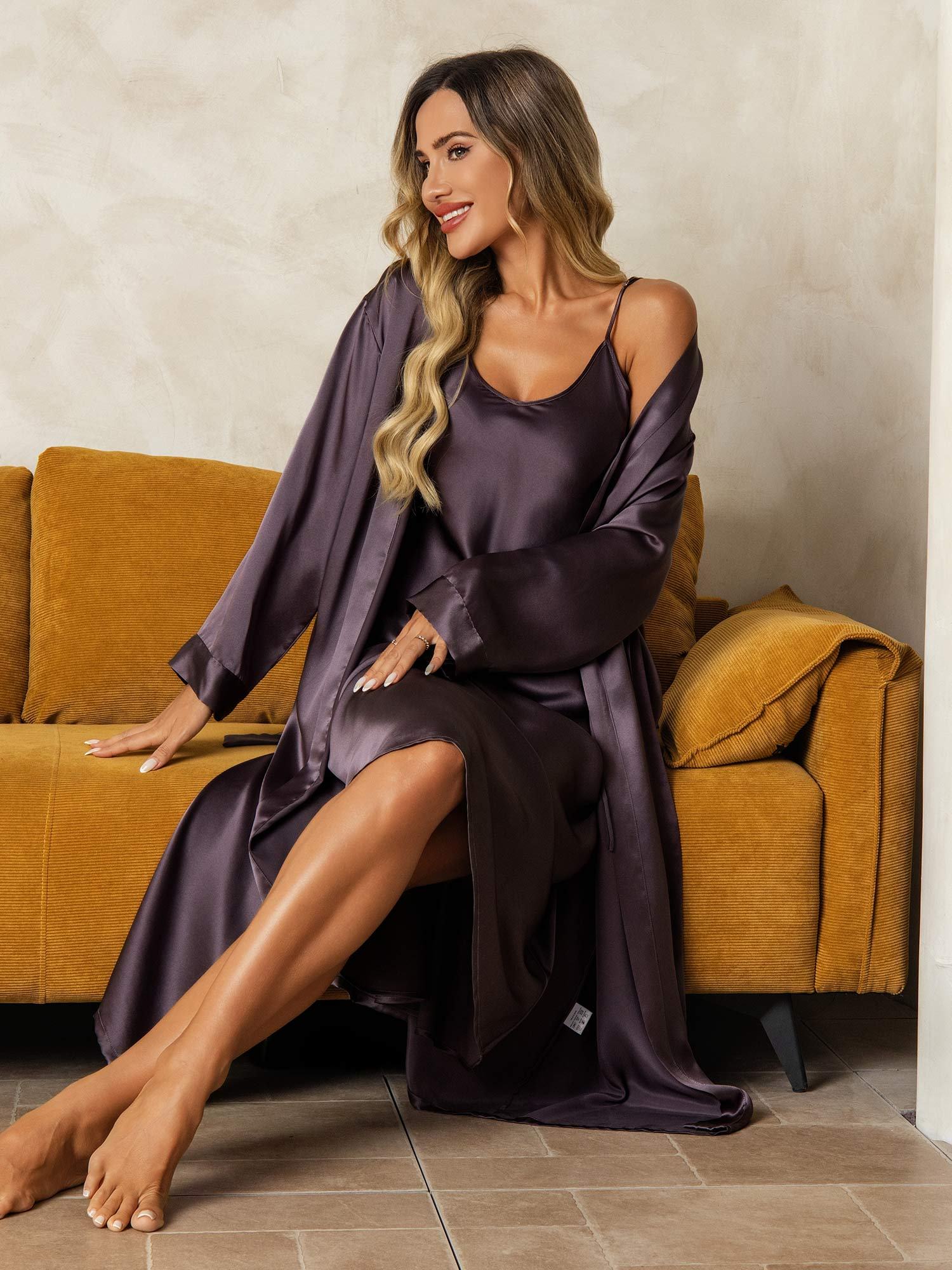 [Grigio Porpora] SilkSilky-IT Seta pura Nightgown&Robe Set 004