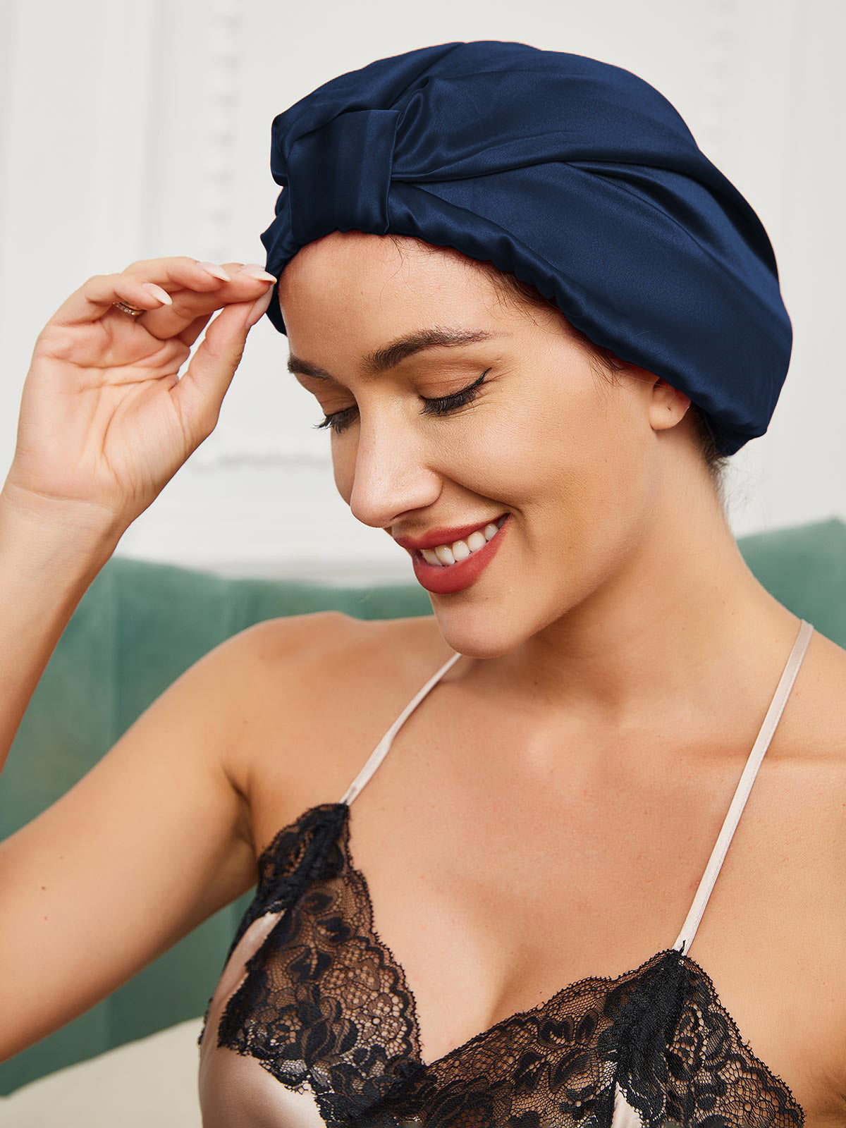 [Blu Scuro] SilkSilky-IT Seta pura Sleep Cap 001