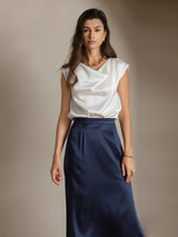 [Bianco] SilkSilky-IT Cap Sleeve Cowl Neck Magliette donna 008