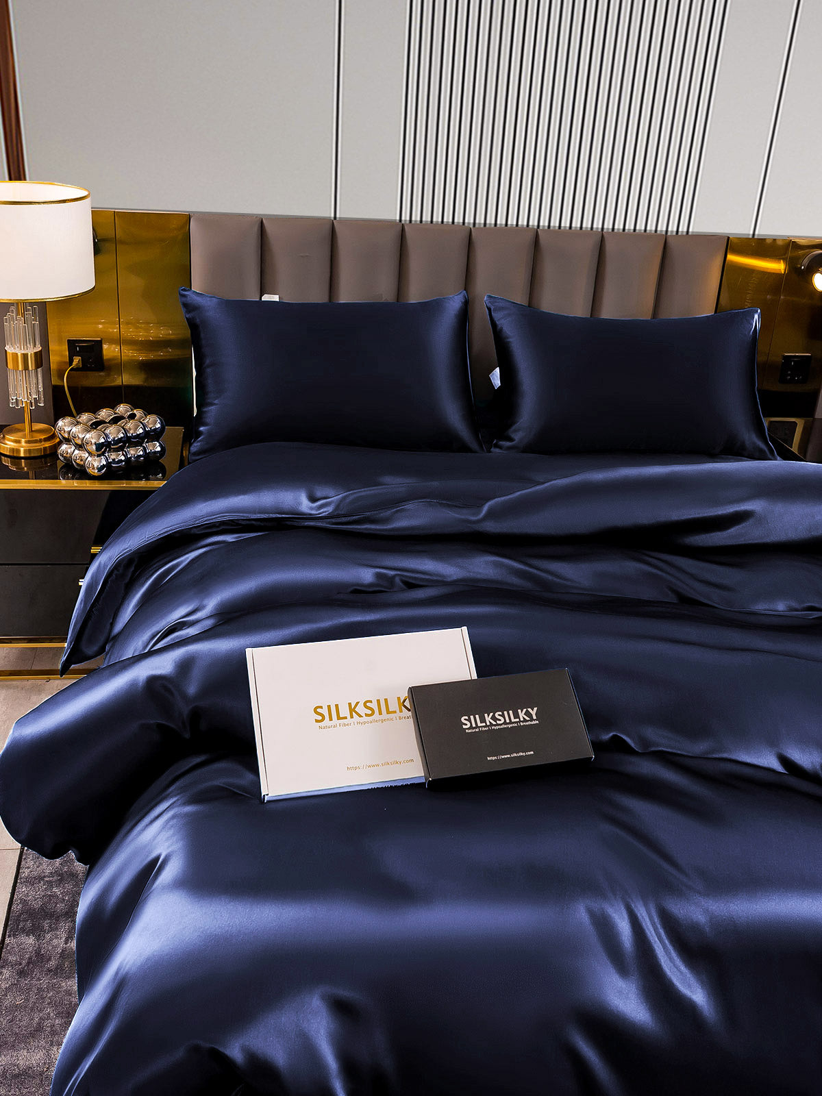 [Blu Scuro] SilkSilky-IT 22Momme Seta pura Bedding Set 005